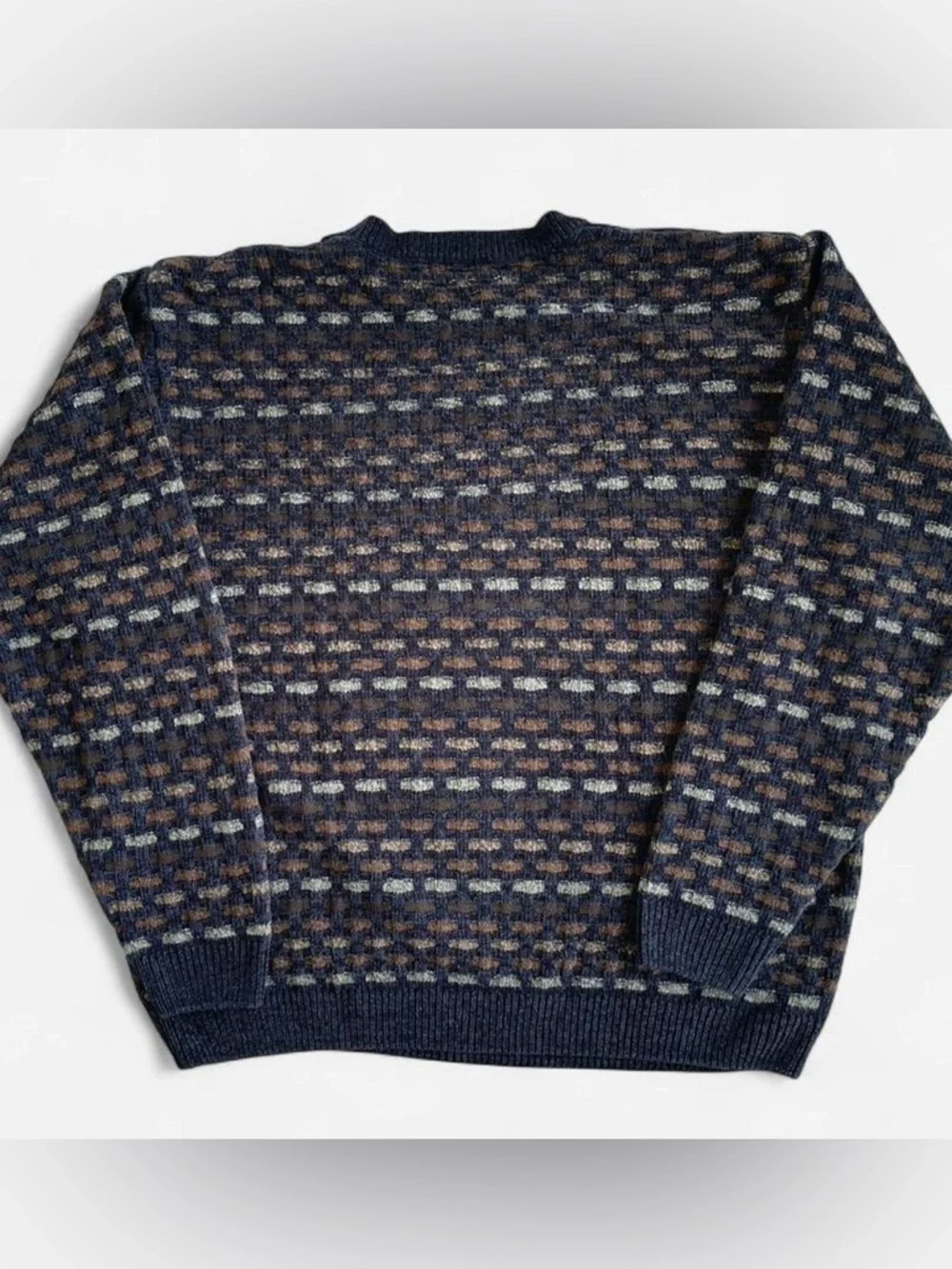Knightsbridge 90s Soft Chenille Knit Black Grey Brown Checked Patterned Sweater